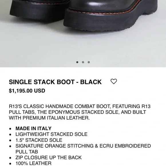 R13 black single stack boots - Picture 6 of 6